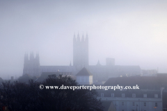 Misty dawn view of Canterbury Cathedral