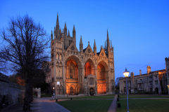 Dusk view West front, Peterborough Cathedral