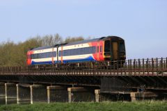 East Midlands Regional train 158846 near Manea village, Fenland, Cambridgeshire, England
