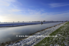 Winter snow; river Welland, Spalding town