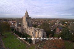 Ariel view of Crowland Abbey; Crowland town