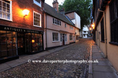 Architecture and shops, Elm Hill, the Lanes, Norwich