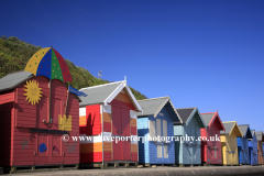 Wooden beachuts on the promenade, Cromer town