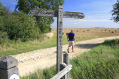 Walker on the Nene Way footpath near Fotheringhay
