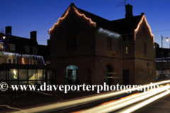 Christmas lights at night, Market Place, Oundle town