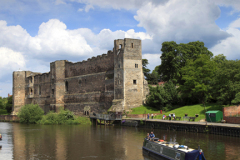 Narrowboats passing Newark Castle, river Trent