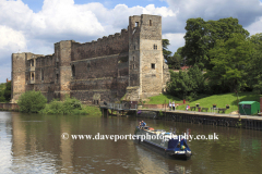 Narrowboats passing Newark Castle, river Trent