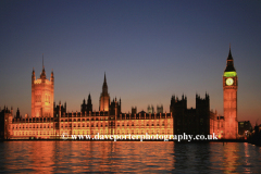Dusk over the Houses of Parliment, river Thames