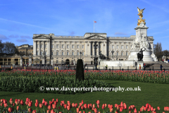 Summer view of the frontage of Buckingham Palace