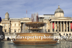 Water fountains with tourists, Trafalgar Square