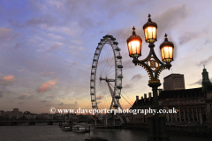 Sunset; river Thames; Millennium Eye; South Bank
