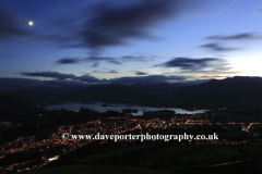 Derwentwater and Keswick town at night