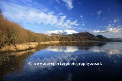 Snow on Skiddaw mountain, Bassenthwaite lake