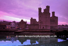 Caernarfon Castle at dusk, Caernarfon Town