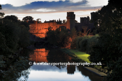 Dusk view of the River Avon and Warwick Castle