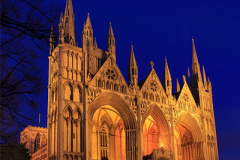 Peterborough Cathedral at dusk