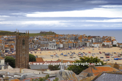 Seafront, harbour and beach view, St Ives town