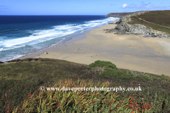 View of the surfing beach, Porthtowan village