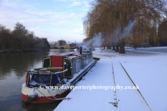 Snow on the river Nene embankment; Peterborough