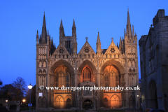 Dusk colours, West front of Peterborough Cathedral