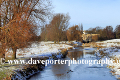 Winter snow, river Nene, Castor village