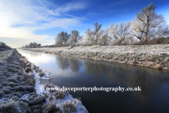 Winter snow, river Welland, Peakirk village