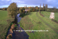 Drones view of the River Nene valley, Castor village