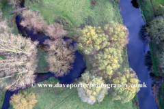 Drones view of the River Nene valley, Castor village