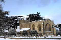Winter snow; St Marys church; Marholm village