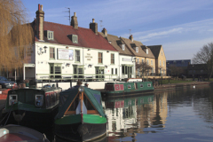 Narrowboats on the river Great Ouse; Ely City