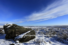 Winter snow view over Froggatt Edge and Big Moor