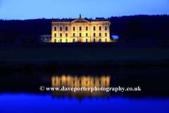 Chatsworth House at night, river Derwent