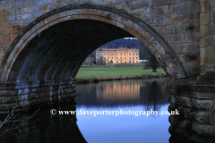 Chatsworth House at night, river Derwent