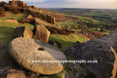 Evening light over a Millstone, Curbar gritstone edge