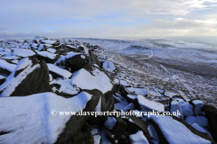 Winter snow on Higger Tor near Hathersage village