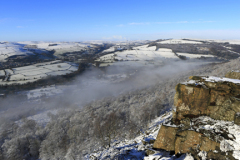 Misty winter view over Curbar Edge