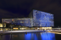 The Harpa concert hall at night, Reykjavik