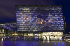 The Harpa concert hall at night, Reykjavik