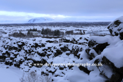 Winter snowy view over Pingvellir National Park