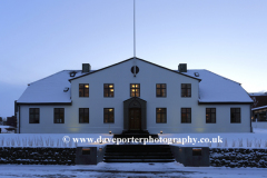 Snow over the Government House, Reykjavik