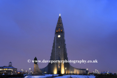 The Hallgrimskirkja church at night, Reykjavik