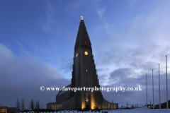 The Hallgrimskirkja church at night, Reykjavik