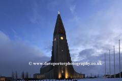 The Hallgrimskirkja church at night, Reykjavik
