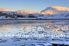 Sunrise over frozen Hvalfjördur Fjord, West coast