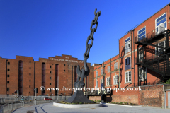 One of the Skyhooks sculptures, Trafford Park, Greater Manchester, Lancashire, England, UK