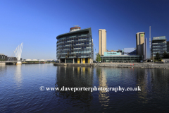 View over the Media City, Salford Quays, Manchester, Lancashire, England, UK