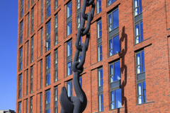 One of the Skyhooks sculptures, Trafford Park, Greater Manchester, Lancashire, England, UK