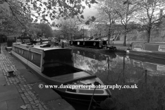 Narrowboats on the Bridgewater Canal, Castlefield, Manchester, Lancashire, England, UK