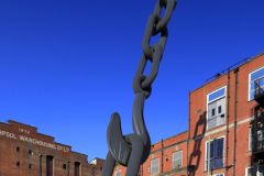 One of the Skyhooks sculptures, Trafford Park, Greater Manchester, Lancashire, England, UK