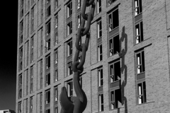 One of the Skyhooks sculptures, Trafford Park, Greater Manchester, Lancashire, England, UK